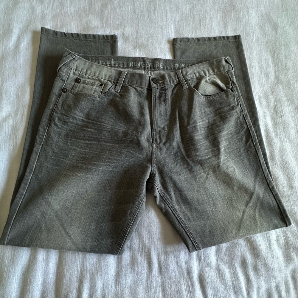 Ring of Fire Jeans Mens 38x32 Gray Straight Gaviota Ave Denim Pants Grunge